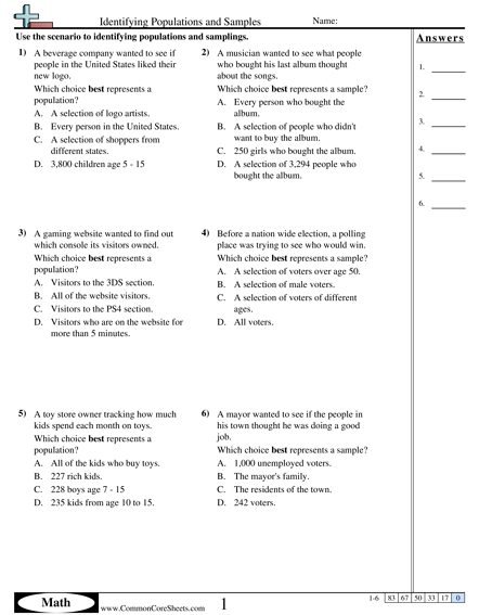 Identifying Populations and Samples Worksheet - Identifying Populations and Samples worksheet